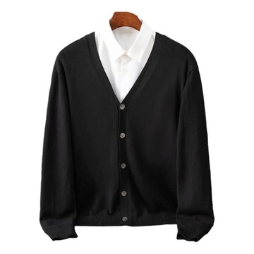 Men's Cashmere Knit Cardigan Middle-Aged V-Neck Fi