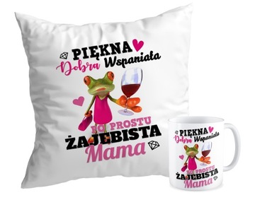 Zestaw PODUSZKA + KUBEK ŻAJEBISTA MAMA dzień MATKI