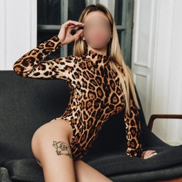 Damskie body modelujące Seksowny golf z golfem, obcisły wzór w panterkę, L (40)