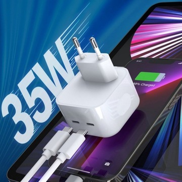 Зарядное устройство FAST Dual USB-C type C x 2 PD QC 3.0 35 Вт для Apple iPhone
