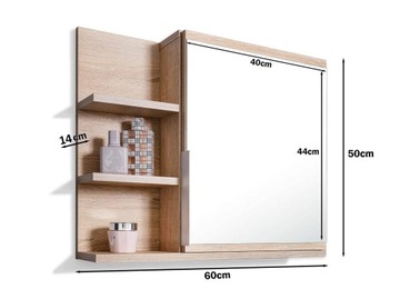 Шкаф для ванной комнаты с зеркалом, полками и светодиодной подсветкой - Дуб Сонома Правый