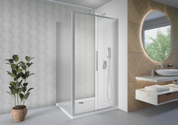 ДУШЕВАЯ КАБИНА 90x80 ХРОМ ПРЯМОУГОЛЬНАЯ РАЗДВИЖНАЯ ДВЕРЬ СТЕКЛЯННАЯ СТЕНА