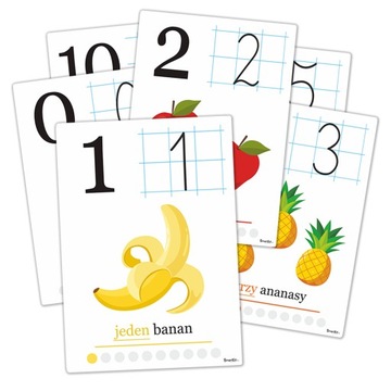 Plansze edukacyjne - CYFRY - zestaw plansz 0-10 (A5, 11 kart)