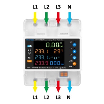 3-фазный двусторонний мощный счетчик 100A LCD Wi-Fi Tuya