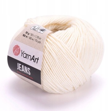 WŁÓCZKA YARNART JEANS 03 BIAŁA KREMOWA ECRU 50 gr 160 m
