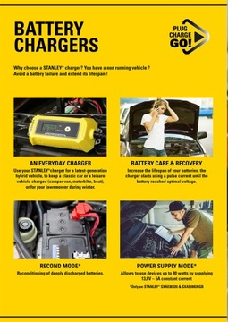 ВЫПРЯМИТЕЛЬ АККУМУЛЯТОРА АВТОМОБИЛЬНОЕ ЗАРЯДНОЕ УСТРОЙСТВО STANLEY 12V