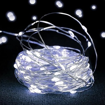 LAMPKI DRUCIKI 20 LED NA BATERIE BIAŁY ZIMNY 2 m 20 lampek