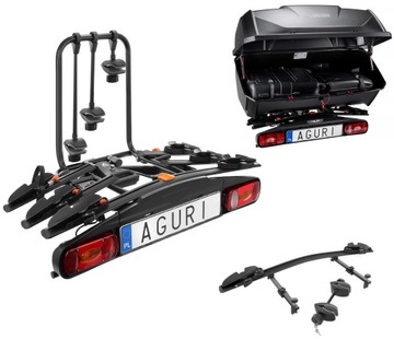ZESTAW Bagażnik na HAK Aguri Active Bike 3 czarny + Adapter 4 + Box 50806