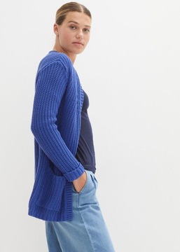 Piękny sweter narzutka niebieski kieszonki NOWA 52 54 56 M3*