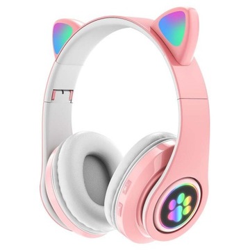 Słuchawki bezprzewodowe bluetooth kocie uszy podświetlane led kolor: RÓŻOWE