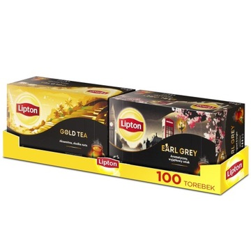Zestaw Lipton herbata czarna ekspresowa EARL GREY, GOLD 2x50 torebek