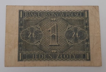 Старая коллекционная банкнота Польша 1 злотый 1941 года.