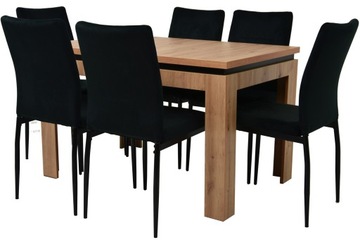 Rozkładany stół 80x120/160 DĄB ARTISAN i 6 CZARNYCH krzeseł WELUROWE SALON