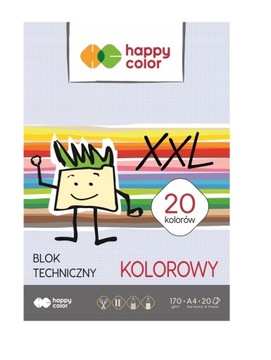Blok techniczny kolorowy A4, 170g, 20 ark, Happy C
