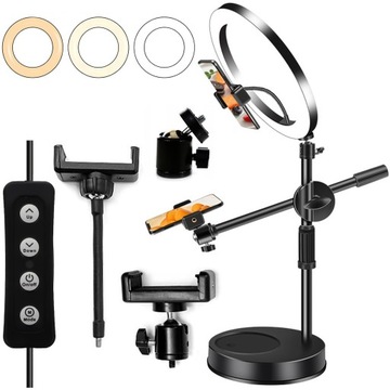 Кольцевой светильник, 2 держателя для телефона, штатив Кольцевой светодиодный светильник для селфи со штативом