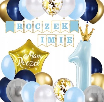 BALONY zestaw na ROCZEK 1 urodziny baner + IMIĘ