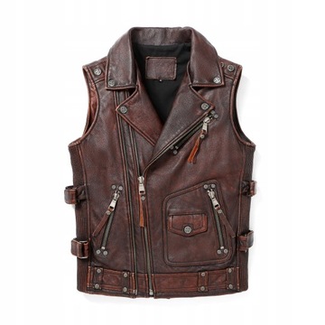 2XL SKÓRA NATURALNA KAMIZELKA SKÓRZANA MOTOR ROCK