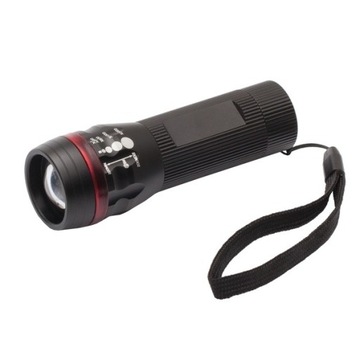 WIELOFUNKCYJNA MOCNA LATARKA LED CREE XPE 3W ZOOM 230lm 3-TRYBY CZARNA