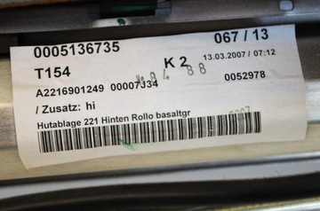 MERCEDES S320 CDI W221 2007 RHD ZADNÍ SKLO (OKNO) ROLETA