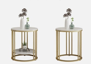 STOLIK KAWOWY BIAŁY MARMUR GLAMOUR DO SALONU ZŁOTY OKRĄGŁY GLAMOUR LOFT