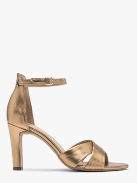 Złote sandały skórzane damskie RYŁKO sandałki klasyczne eleganckie szpilki