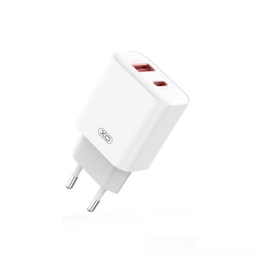 XO ładowarka sieciowa PD QC 3.0 20W 1x USB 1x USB-C dwa gniazda biała