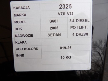 VOLVO S60 I VÍKO KUFRU KUFRU LAK. 019-26 FACELIFT SEDAN