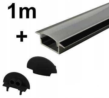 Profil LED alu CZARNY WPUSZCZANY 1m do taśm led + KLOSZ + ZAŚLEPKI