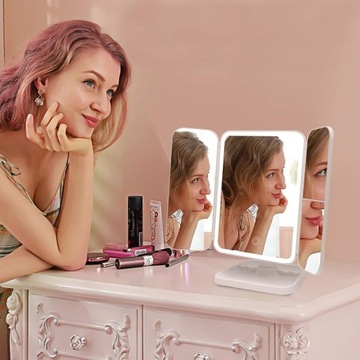 КОСМЕТИЧЕСКОЕ ЗЕРКАЛО СО СВЕТОДИОДНОЙ ПОДСВЕТКОЙ СКЛАДНОЕ ЗЕРКАЛО ДЛЯ МАКИЯЖА ПРЕМИУМ-ПРЕМИУМ