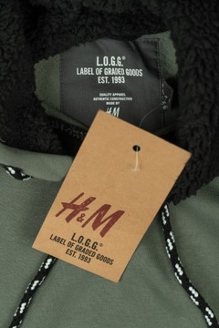H&M Klasyczna Dresowa Bawełniana Męska Bluza Khaki z Kapturem Bawełna L