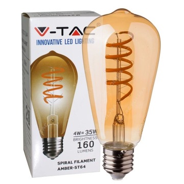 Żarówka LED ST64 4W FILAMENT AMBER SPIRALNA V-TAC