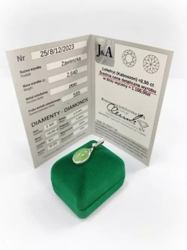 ZŁOTA ZAWIESZKA BIAŁE ZŁOTO 585 NEFRYT 2,5 CT DIAMENT 0,04 CT CERTYFIKAT