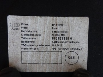 AUDI A4 B8 8K 08-15 PODPOŘÍ TLUMENÍ KAPOTY 8T0863825H