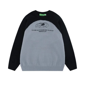 Contrast Color Patchwork Sweater Men's Spider Embr