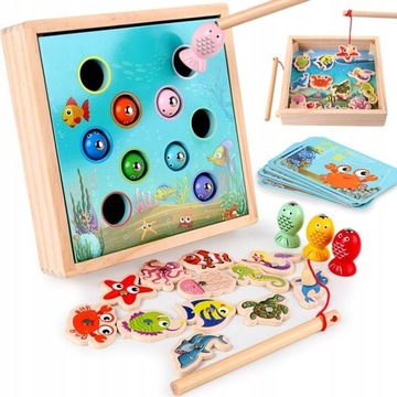 RYBKI DREWNIANE CYFRY ŁOWIENIE SORTER MONTESSORI