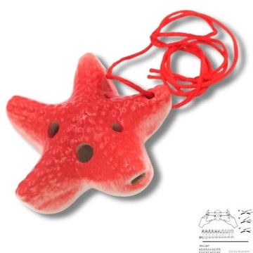 mini OKARYNA ceramiczna ROZGWIAZDA czerwona 6 otworów chwyty nuty ocarina