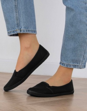 8022 CZARNE TENISÓWKI WSUWANE LYCRA SLIP ON TRAMPKI 39