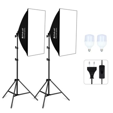 2x LAMPY STUDYJNE PULUZ SOFTBOX 50x70 cm ŻARÓWKI LED