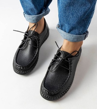 22977 Мокасины на шнуровке черные Тува А022 38