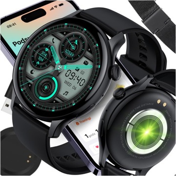 SMARTWATCH ELEGANCKI ROZMOWY 2 PASKI EKG AMOLED NFC POMIARY POLSKIE MENU