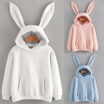 Królik Ucha Bluzy Kawaii Różowy Bunny Bluzy Kobiet