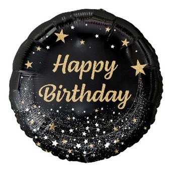 BALON foliowy Happy Birthday czarny złoty