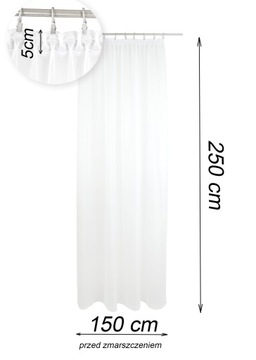 Готовая штора, вуаль декоративная гладкая, на белой ленте, 150х250 см.