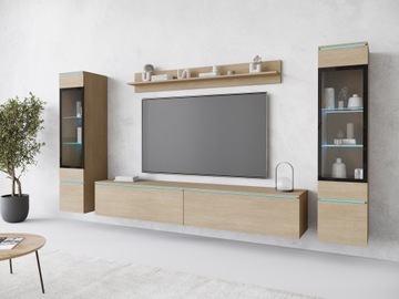 Секция VERA II комплект мебели для гостиной Дуб Вотан/Черный Глянец