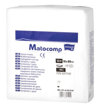 Matocomp Niejałowe kompresy z gazy 100 szt. 17N 12W 10x20cm