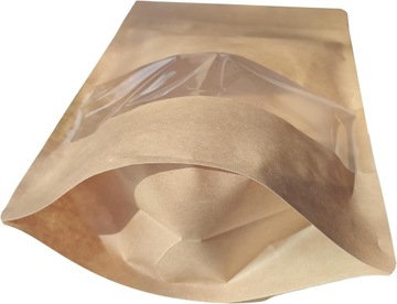 ПАКЕТ DOYPACK ИЗ КРАФТ-БУМАГИ НА НЕРЕВКЕ МАЛЕНЬКОЕ ОКНО 250 мл 25