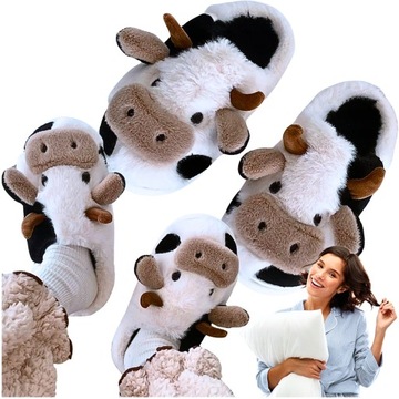 KAPCIE DAMSKIE CIEPŁE DOMOWE KROWA BAMBOSZE LACZKI GRUBA PODESZWA R. 36-37