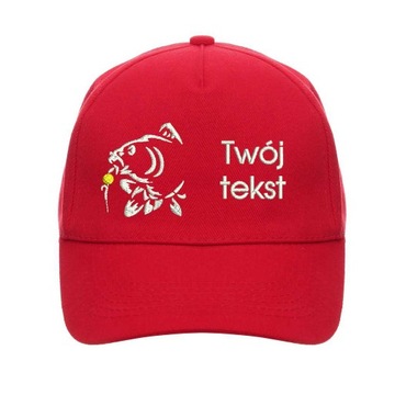 Czapka wędkarska z haftem różne wzory czerwona