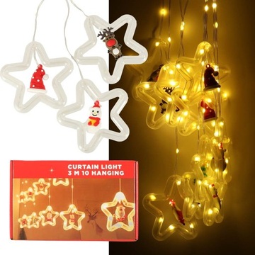 Lampki LED kurtyna z figurkami Boże Narodzenie 3m 125LED 10 żarówek ciepły