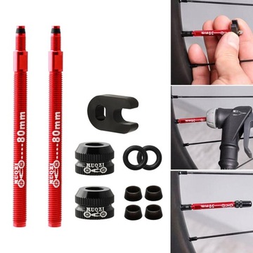 Предназначен для бескамерных шин, гайка стержня алюминиевая, ключ-коронка 2 шт. 80 мм, красный.